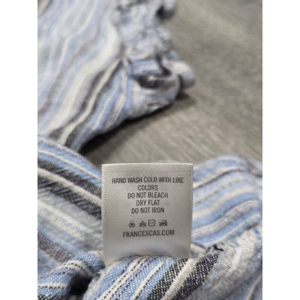 Mi Ami Women Blue Stripe Linen preppy Peplum Blouse Ruffle Wrap V-Neck S A005918 - Picture 6 of 7